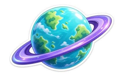 Muestra ilustrativa de pegatina de planeta en vinilo UV