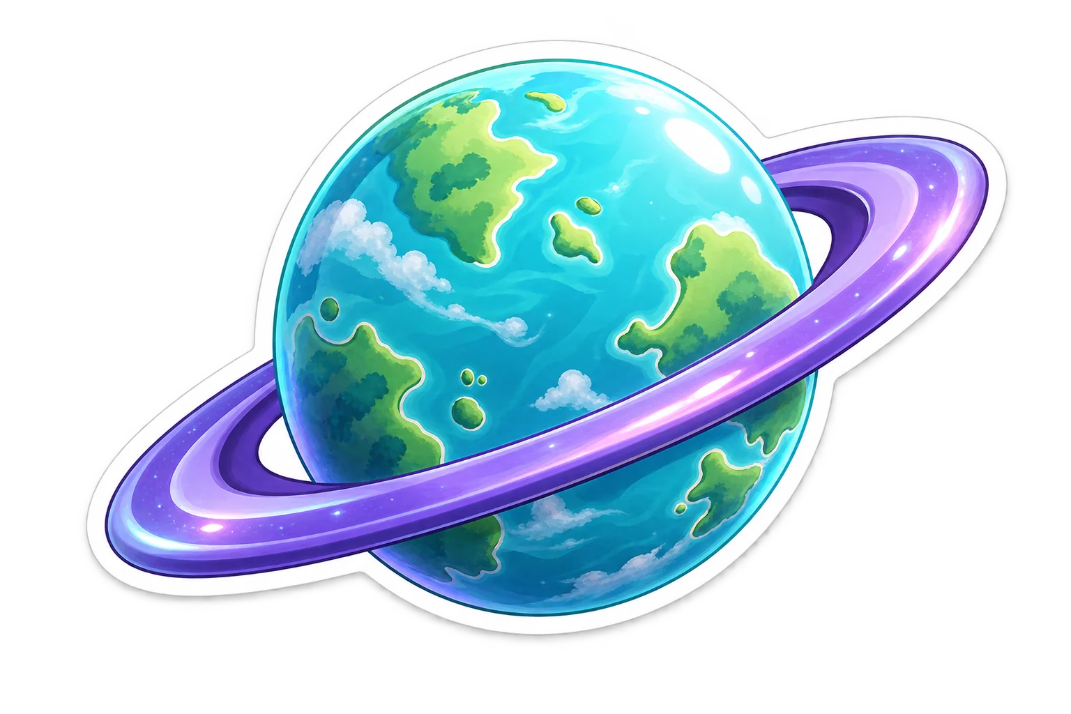 Muestra ilustrativa de una pegatina de vinilo UV con forma de planeta